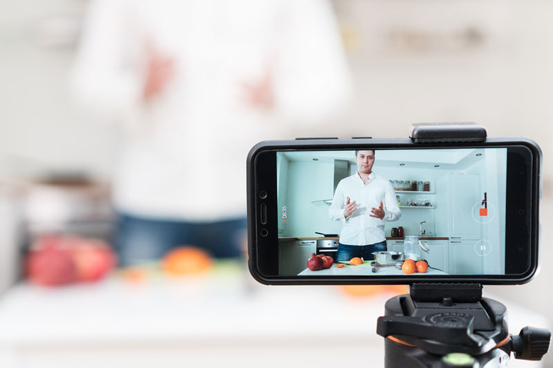 Chef live streaming a cooking show